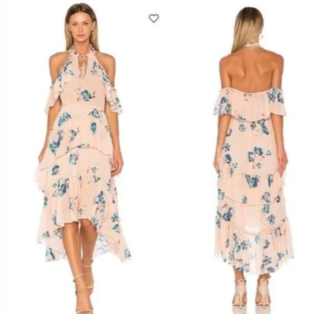 Ulla Johnson Valentine Silk Floral Dress Size 6 Pink Hi-Low Cold Shoulder Halter
